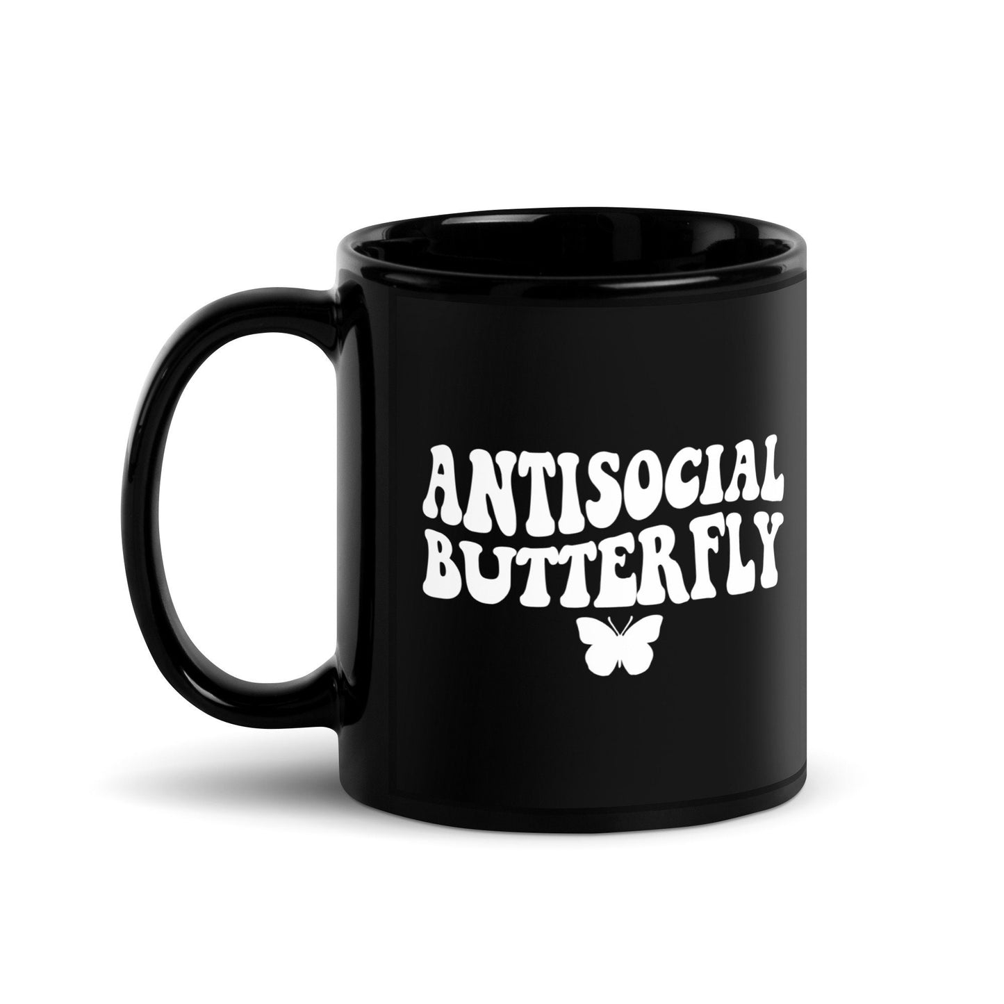 Antisocial Butterfly Black Glossy Mug