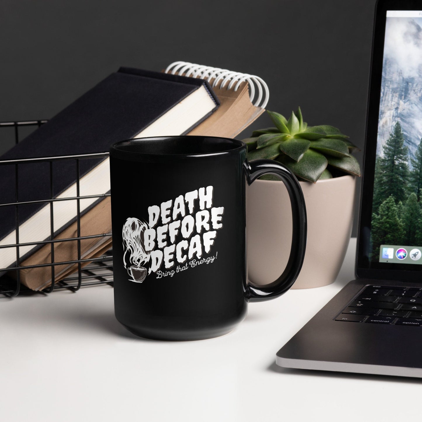 Death Before Decaf Black Glossy Mug