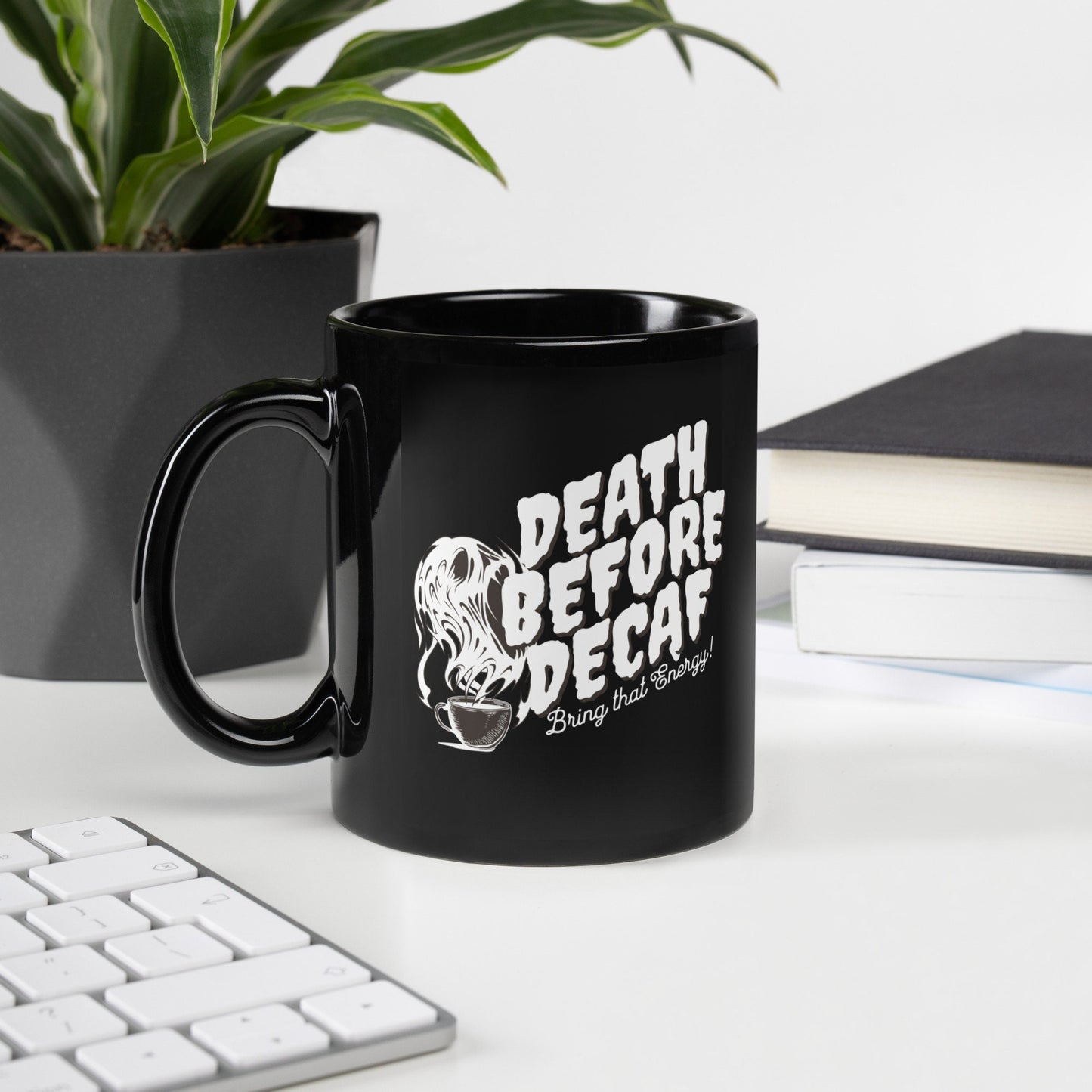 Death Before Decaf Black Glossy Mug