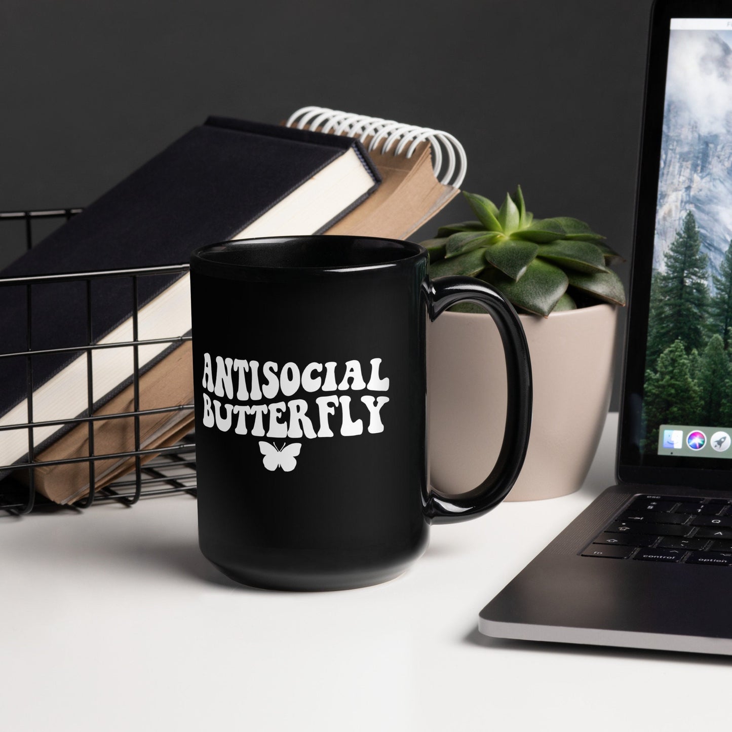 Antisocial Butterfly Black Glossy Mug