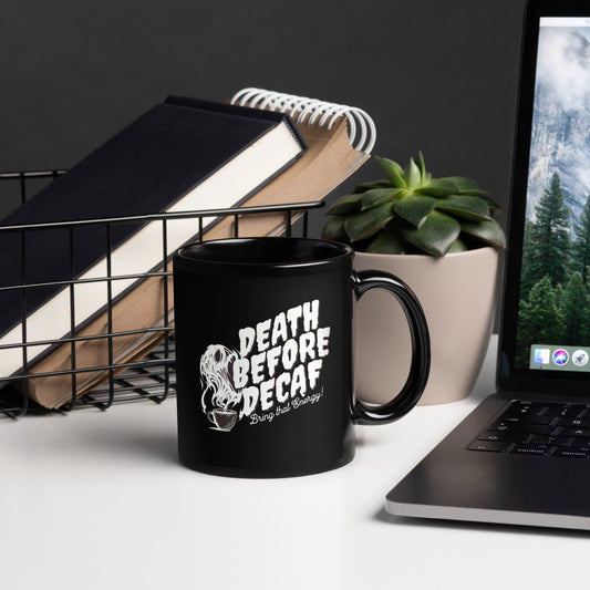 Death Before Decaf Black Glossy Mug