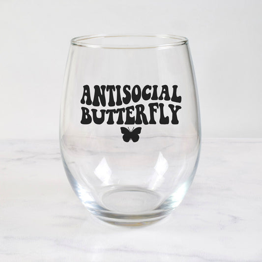 Antisocial Butterfly Stemless Wine Glass