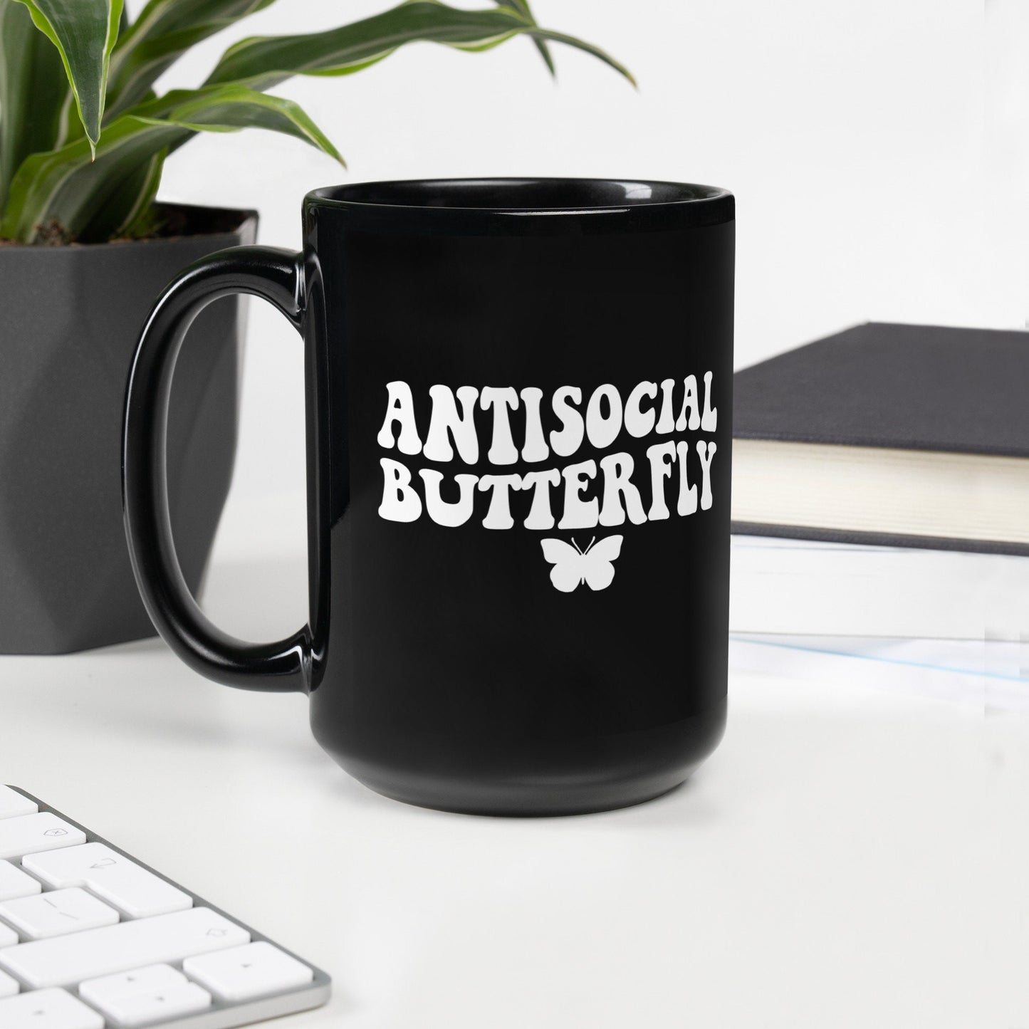 Antisocial Butterfly Black Glossy Mug