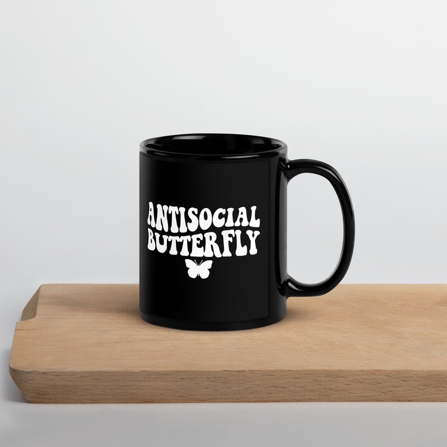 Antisocial Butterfly Black Glossy Mug