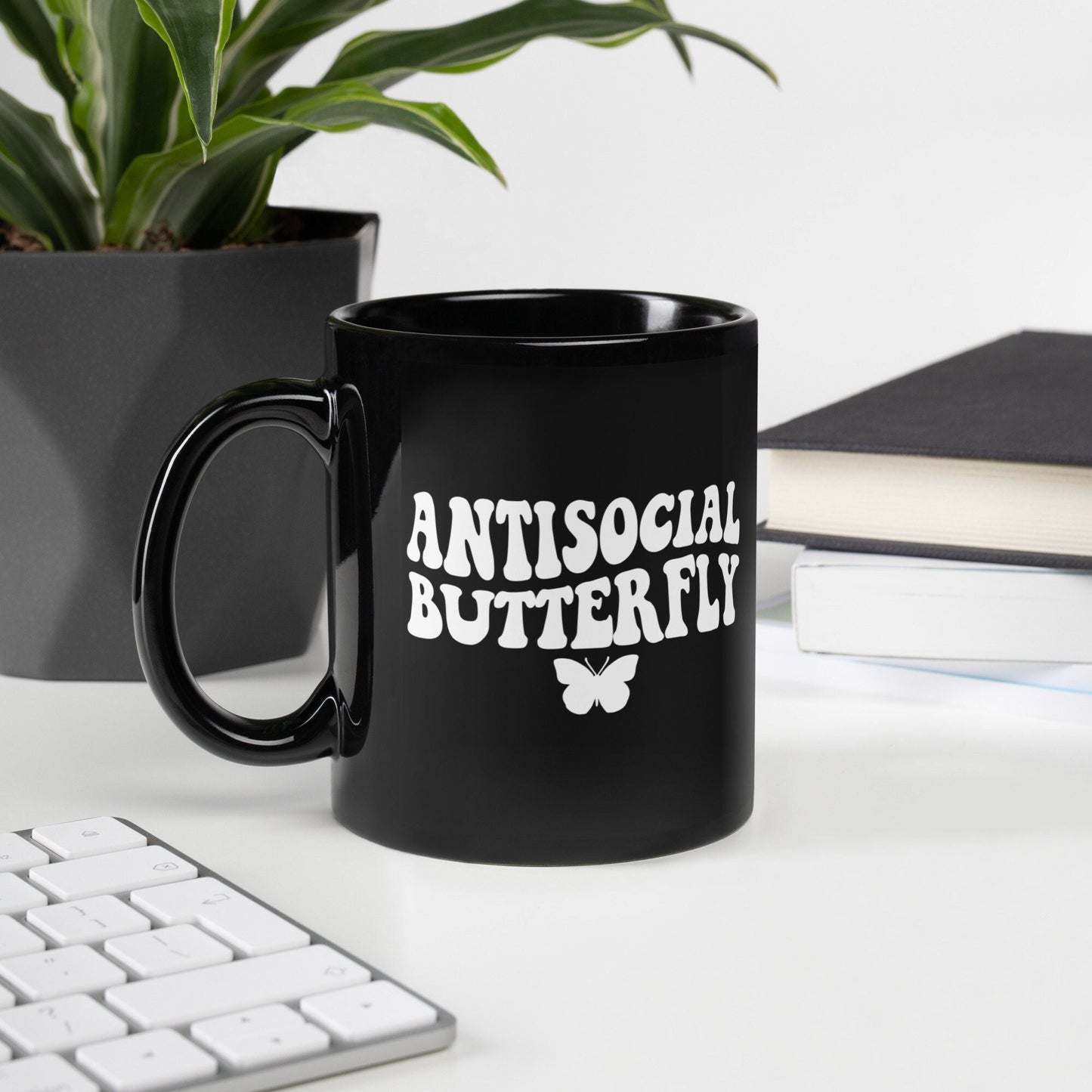 Antisocial Butterfly Black Glossy Mug