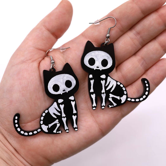 Skeleton Cat Earrings